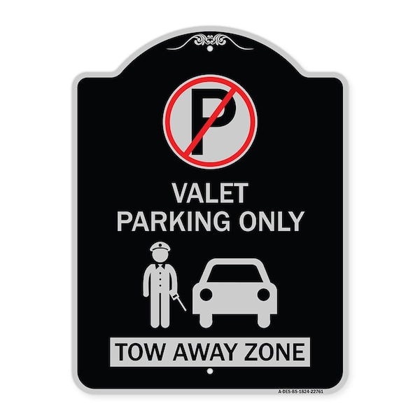 Valet Parking Tow Away Zone W/ Car Graphic Heavy-Gauge Aluminum Sign, 24" x 18", BS-1824-22761